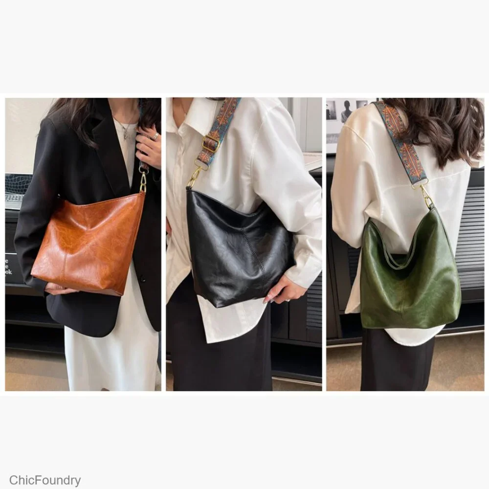 Vegan Leather Crossbody Hobo Bag with Zipper, Large Capacity Shoulder Purse